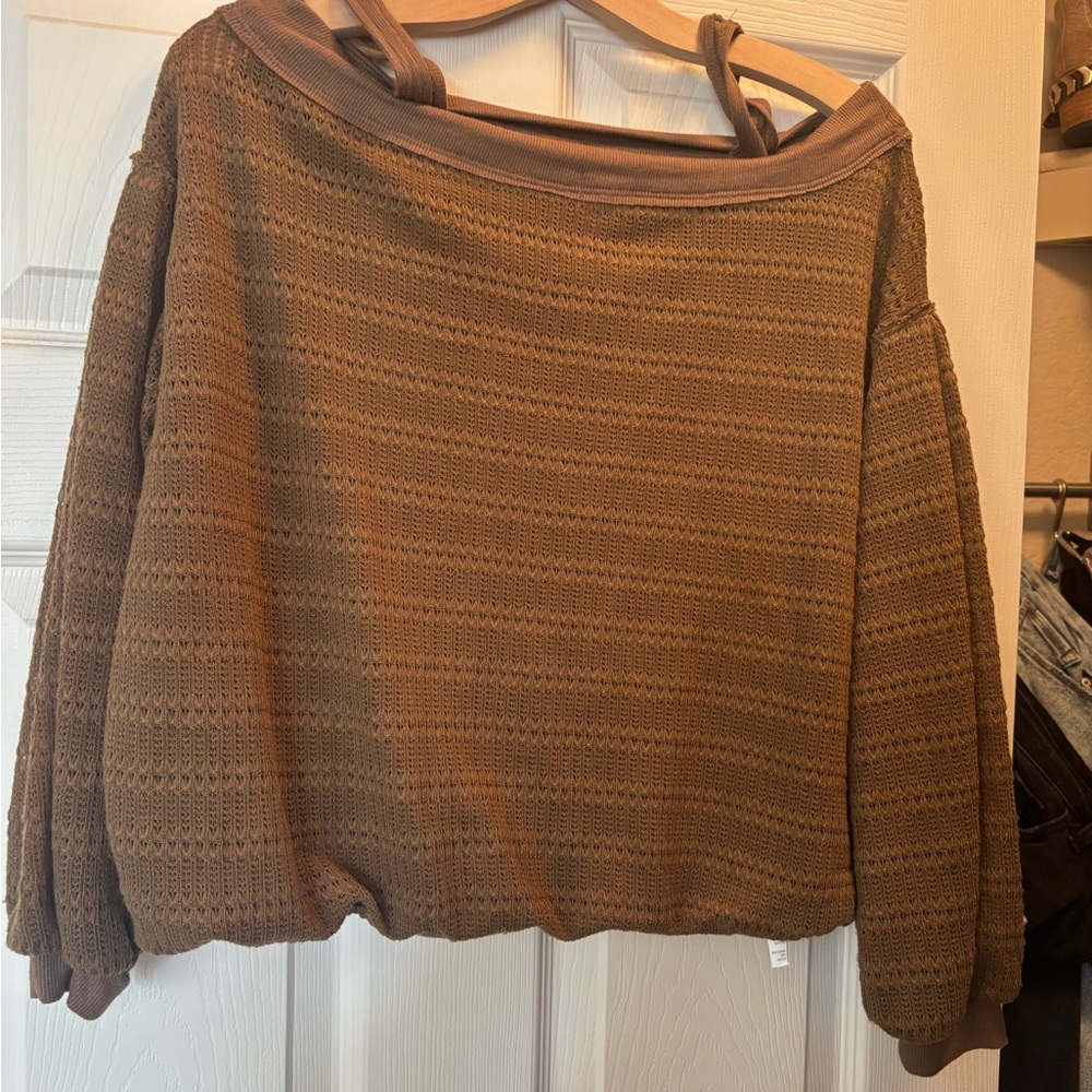 Free People Brown Off-the-Shoulder Sweater